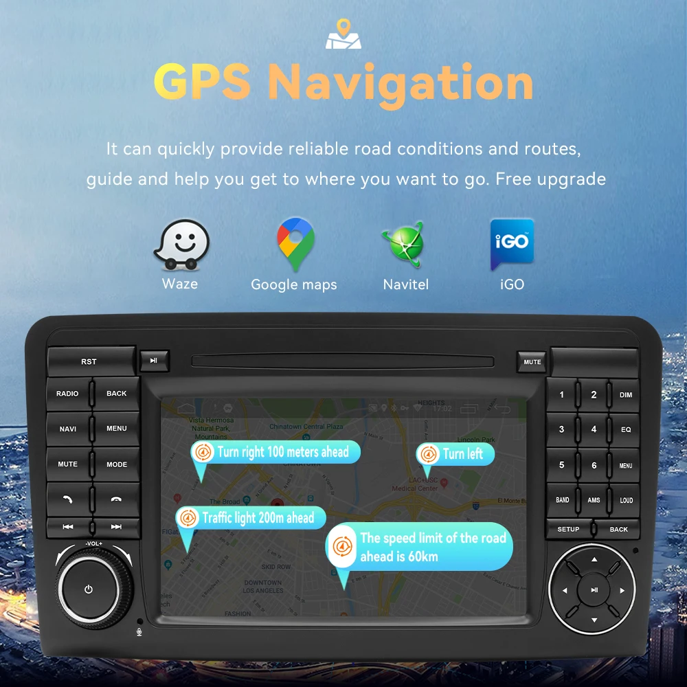 Radio para coche Android 14 de 7" 1 Din para Benz ML W164 2005-2012 GL con CarPlay inalámbrico, Android Auto, 8 núcleos, 8+128GB, DSP, 4G, GPS y asistente de voz con IA. 6