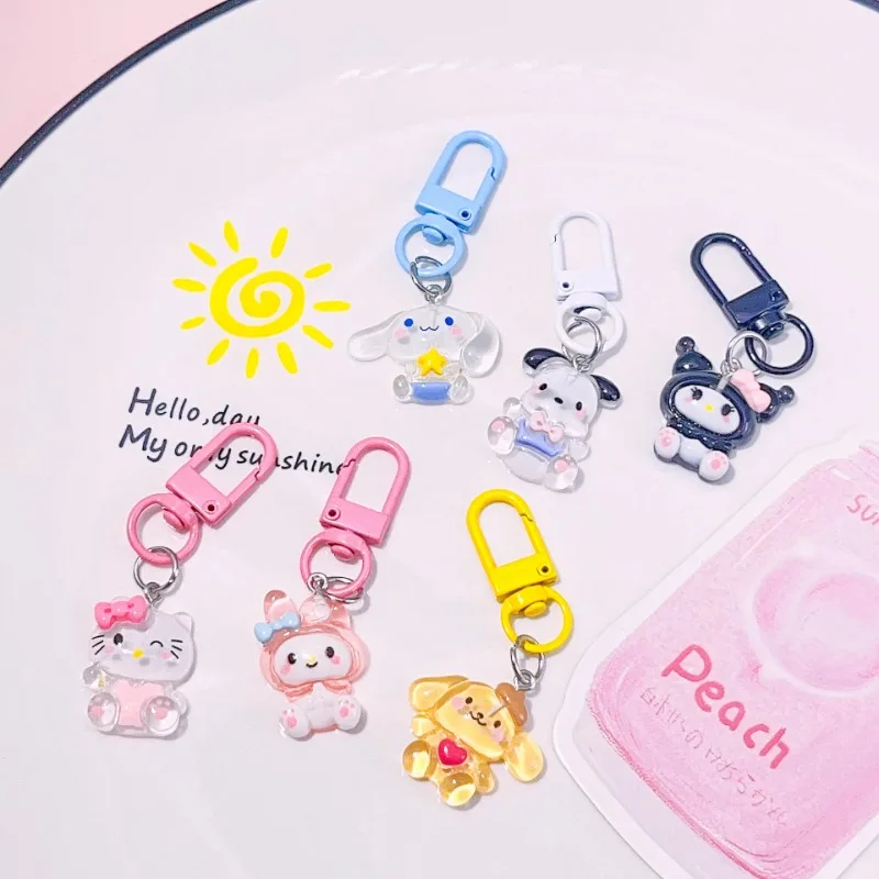 

Sanrio Hello Kitty Kuromi Cinnamoroll Keychian DIY Cartoon Couple Schoolbag Bag Pendant Car Keyring Accessories Kids Toys