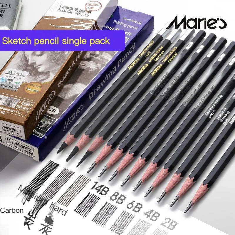 Professional Wooden Sketch Pencils Highlighter HB 2H 12B 10B 8B 7B 6B 5B 4B 3B 2B Graphite Art Manual Draw Pen School Stationery 1