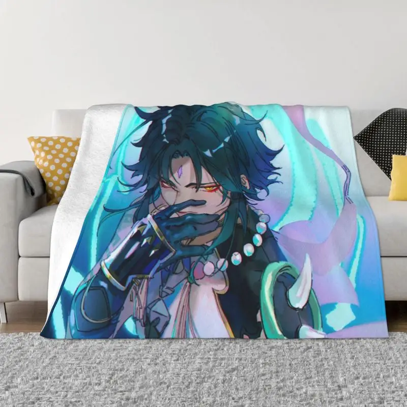 

Genshin Impact Xiao Anemo Ultra-Soft Fleece Throw Blanket Warm Flannel Anime Game Blankets for Bed Travel Couch Bedspreads