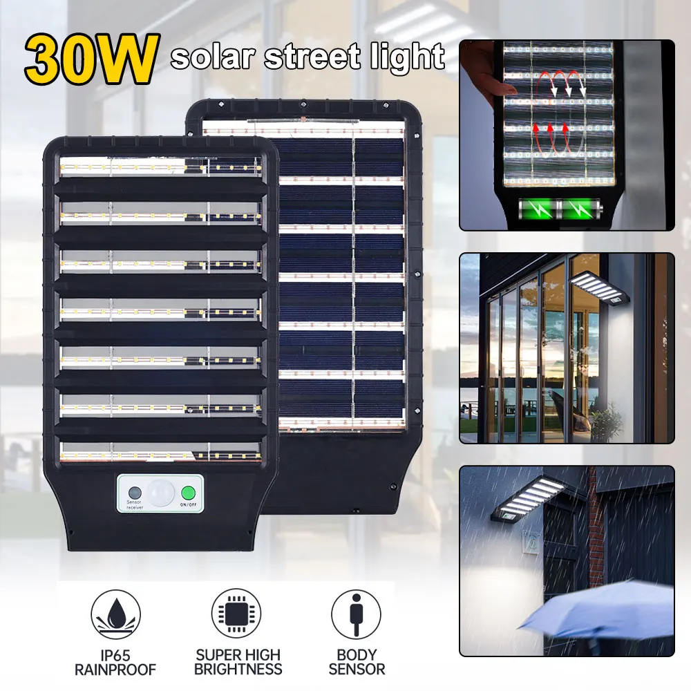 Powerful 30W 98LED Sensor Solar Street Light Strong Outdoor IP65 Waterproof Hunman Body Induction Garden Lamp Built-in Battery anti theft bike lock cable combination bicycle lock bt connection phone app control keyless bicycle cable lock ip66 waterproof built in battery for bike motorcycle door