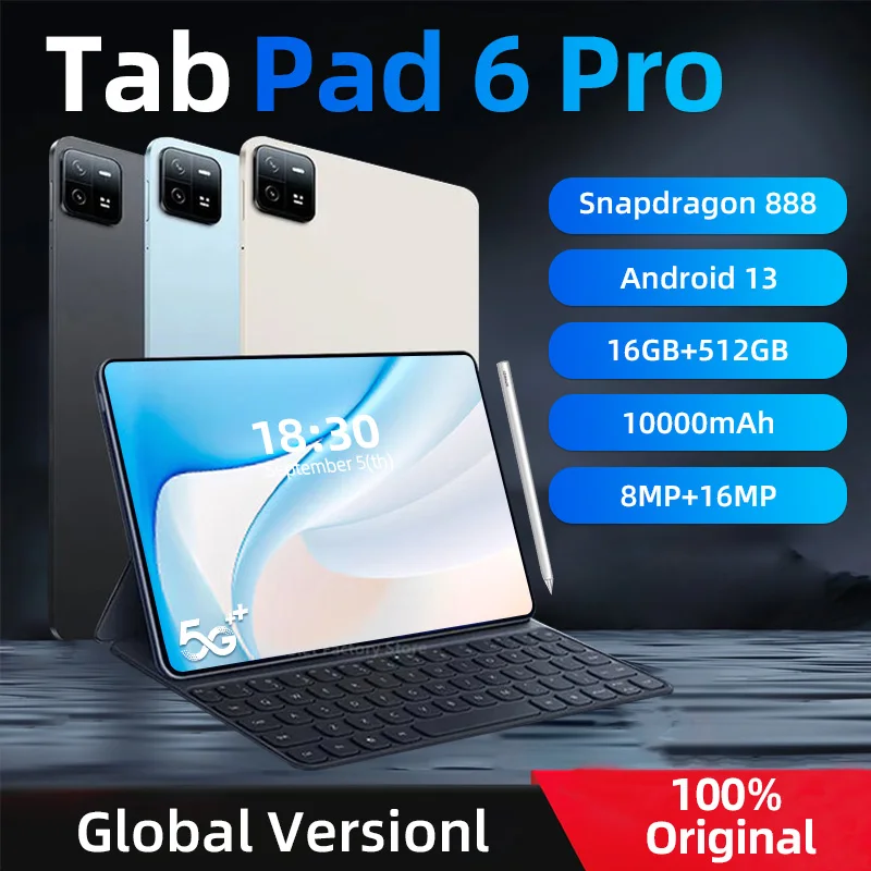 

2023 Original Global Version Pad 6 Pro Snapdragon 888 Tablet PC 16GB+ 512GB 10000mAh Android 13 5G 11 inch HD 4K Screen WIFI Mi