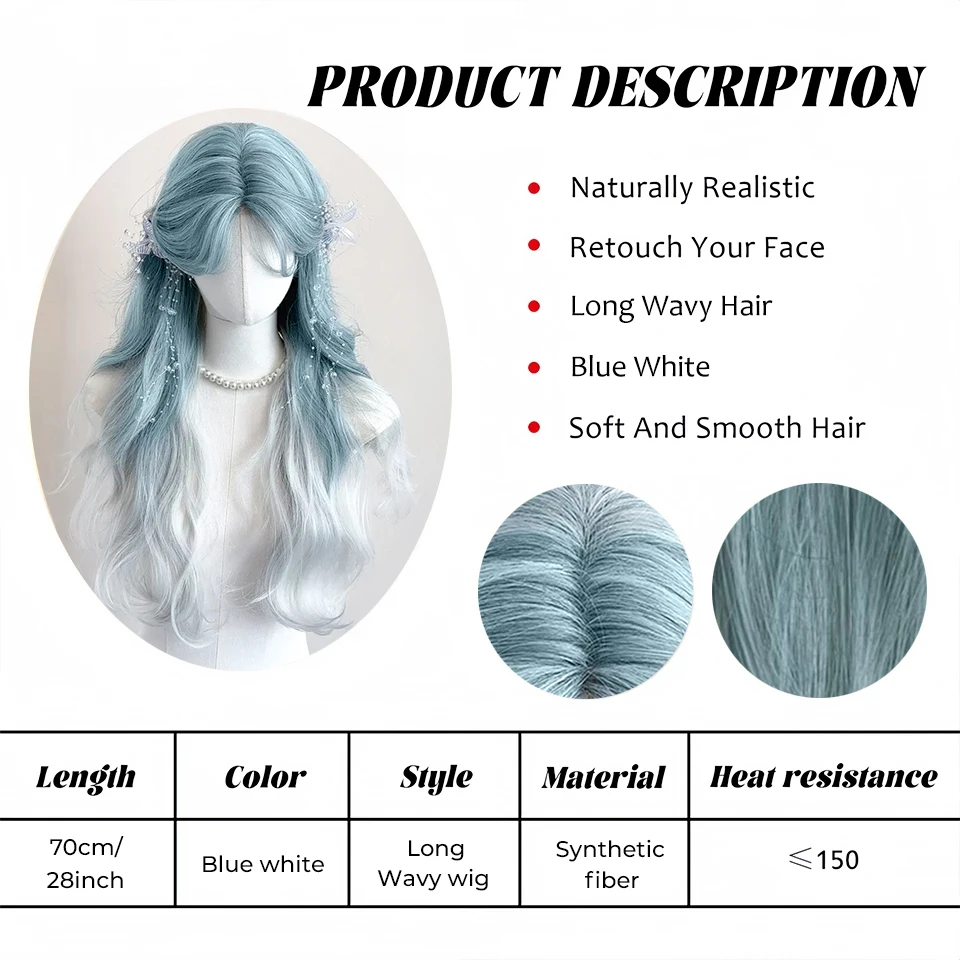 Synthetic Curly Wavy Long Wig with Bangs for Women