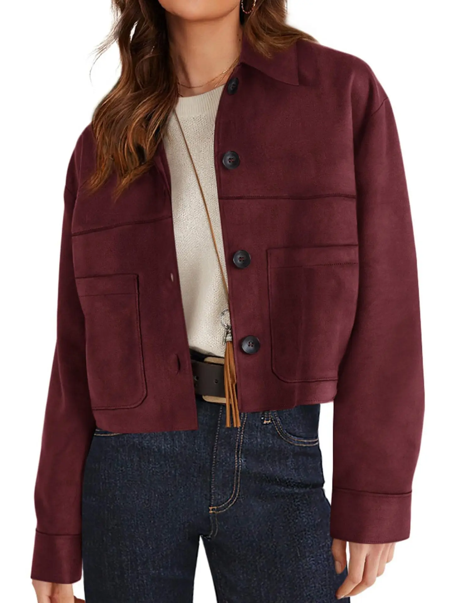 European American Herbst Winter Neue Damenjacke Imitation Wildleder Kurze Mode Lässig Außenhandel – Detail 15