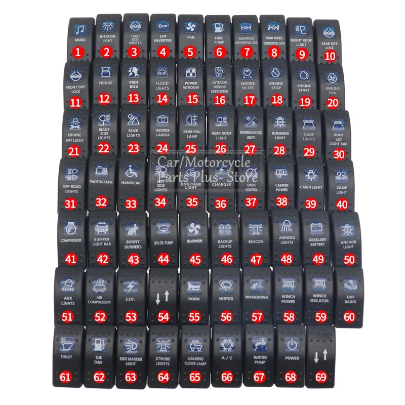 Interrupteur à Bascule étanche Avec Voyant LED - 12V/20A - 5 Broches - Pour Voiture, Bateau, Camping-car