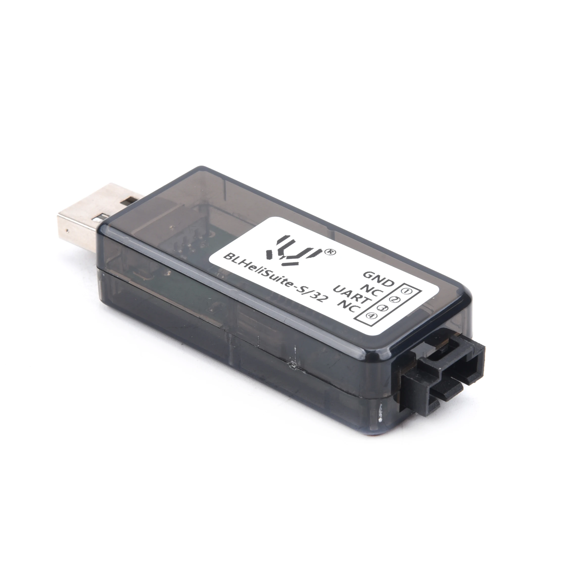 Programmateur USB BL-S BL-32 pour ESC BLHeli - Linker sans brosse, vu de côté avec ses connecteurs