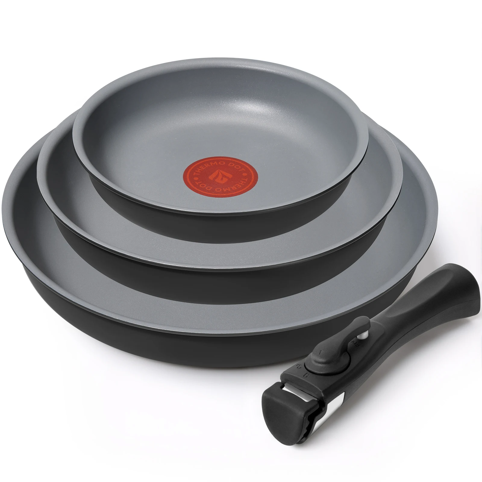 Set di 4 padelle con manico rimovibile, padelle da 20/24/28 cm, set di padelle adatte all'induzione con segnale termico, antiaderenti