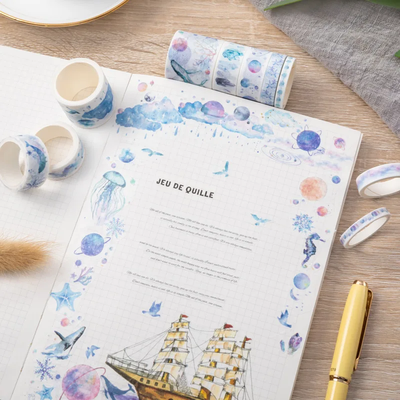 10 롤 플로우 미스트 와시 테이프 세트 스크랩북킹 저널링을위한 미적 일본 마스킹 테이프 DIY Craft Stationery