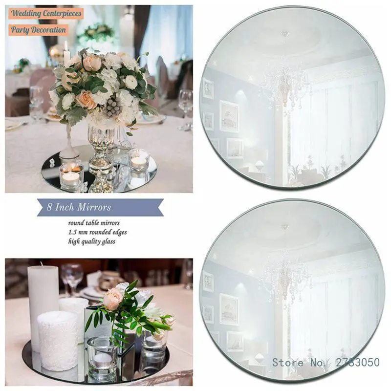 Round Acrylic Mirror Tray 8inch Circle Mirror Plate Decor Accessory for Wedding Baby Shower Birthday Centerpieces Decor 4