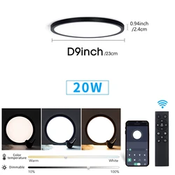 Ultra Thin Dimmable LED Ceiling Lamp with Remote and App Control (20W - Black)
