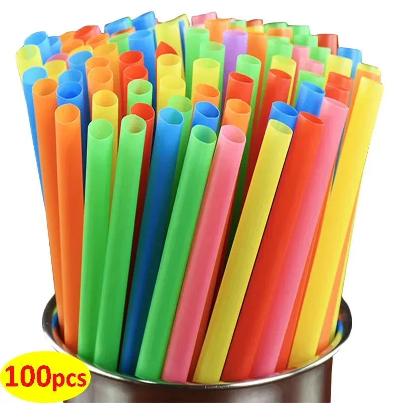 100pcs Long Drinking Straws Colorful Plastic Wide Straw Milk Tea Juice Cocktail Drink Straw Birthday Party Kitchen Accessories