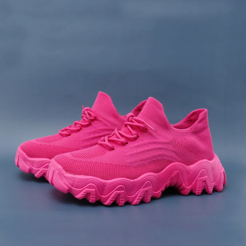 Summer Knit Men's Sneakers Casual Comfortable Breathable Sock Sneakers Women Fashion Platform Lace-up Socks Running Shoes Men