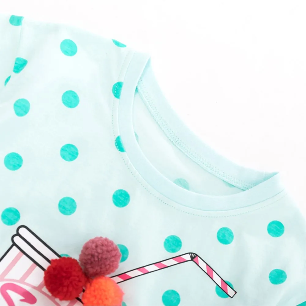Baby Girls T Shirts Cotton Summer Tops Cartoon Soda Milk Tea Appliques Kids Children's Clothes Shirts 2-7t