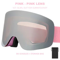 Advanced Frameless Ski & Snowboard Goggles - UV400 Protection & Anti - Fog with Magnetic Lenses (Pink - pink)