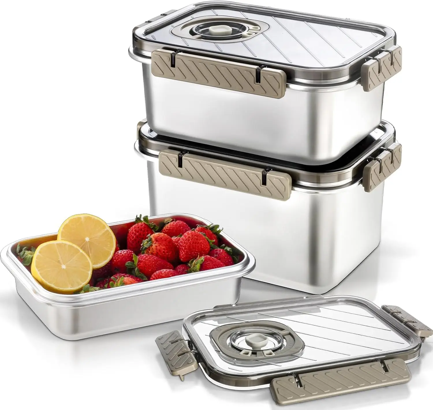 3pcs/Set Medium Size Stainless Steel Food Storage Containers Preservation Box (1000/1700/2200ML)