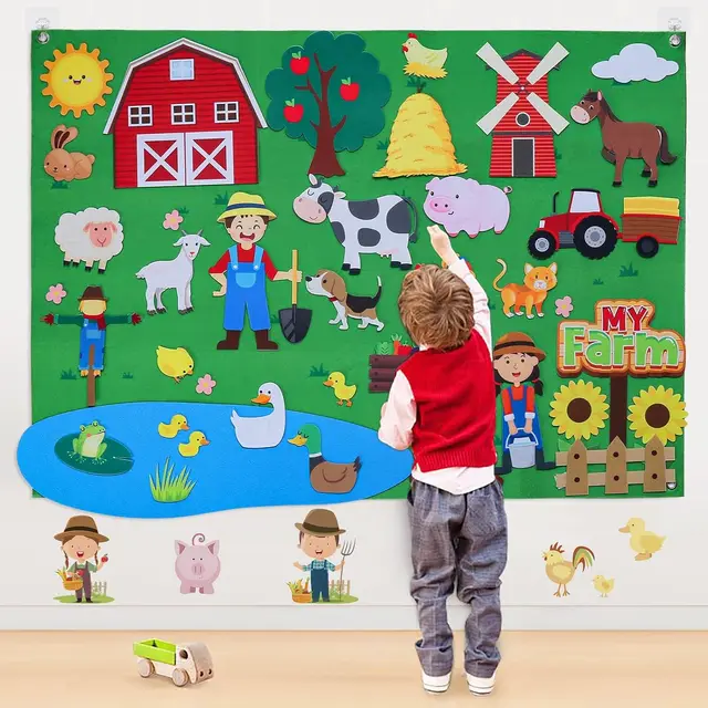 Felt Story Board Set Toy for kids Farm Animals Preschool Education Early Learning Interactive Play Mat Wall Hanging Gift for To 1