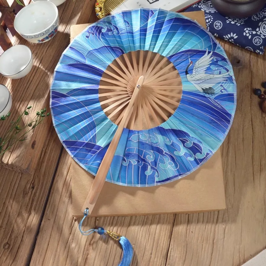 Chinese Folding Hand Fan Traditional Bamboo Round Fan for Women Portable Clutch Cooling Fan Hanfu Qipao Summer Accessory
