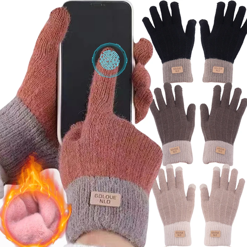 Warm Thick Plush Knitted Gloves Winter Touchscreen Woman Cycling Driving Skiing
