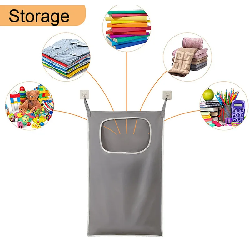 Over-the-Door Hanging Laundry Basket Wall-mounted Dirty Clothes Storage Organizer for Bathroom Toy Storage 5