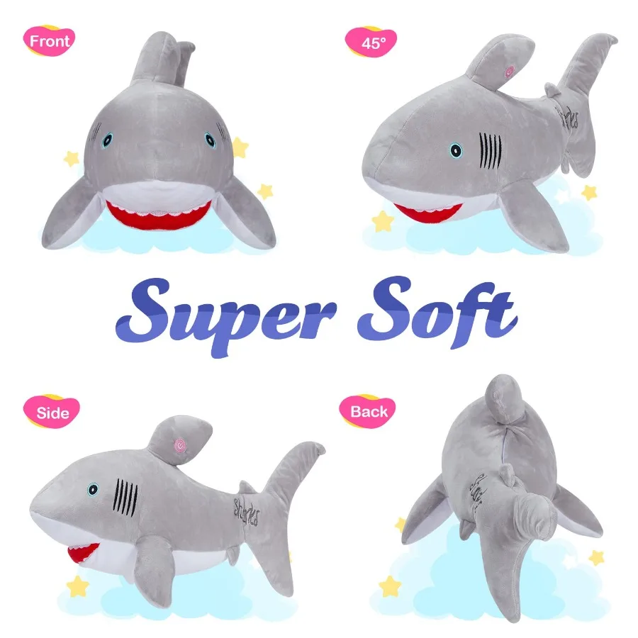 Light-up Shark Doll 55cm Plush Toys PP Cotton Sleeping Throw Pillows Soft Cute Stuffed Animals for Girls Glow Toy