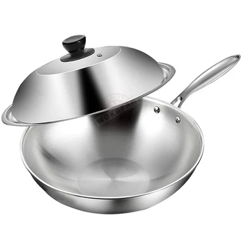 Padella in acciaio inossidabile Padella in acciaio di grado professionale a 3 strati Padella da cucina Wok Lavabile in lavastoviglie Padelle Wok da 32 cm 1