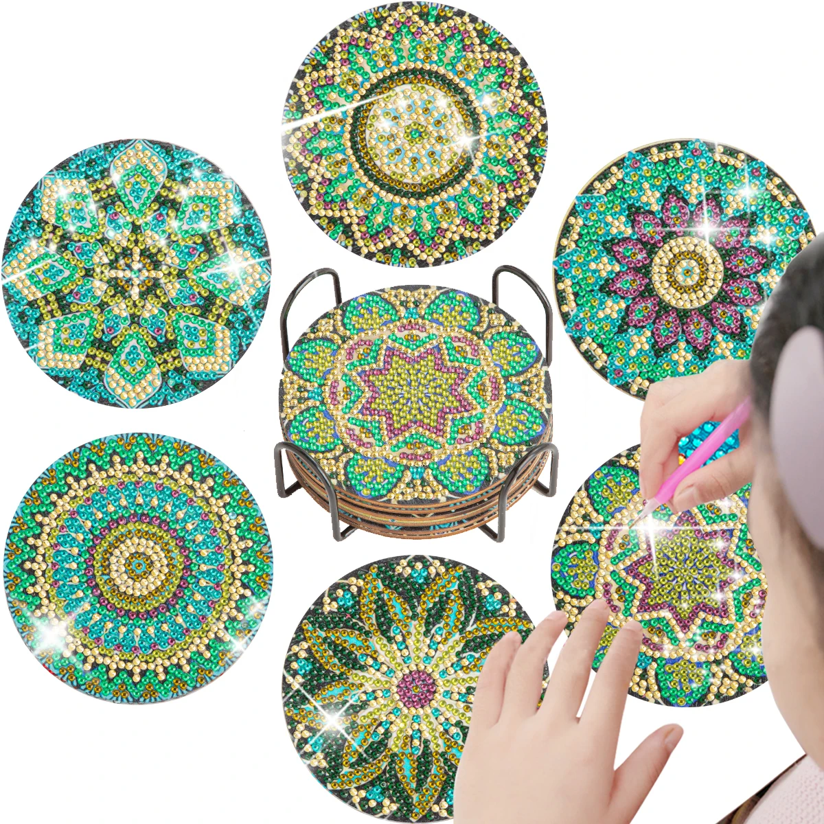 

6Pc Non-slip Cup Pad DIY Diamond Painting Coaster Mat Mandala Drink Cup Cushion Table Placemat Insulation Pad Kitchen Accessorie