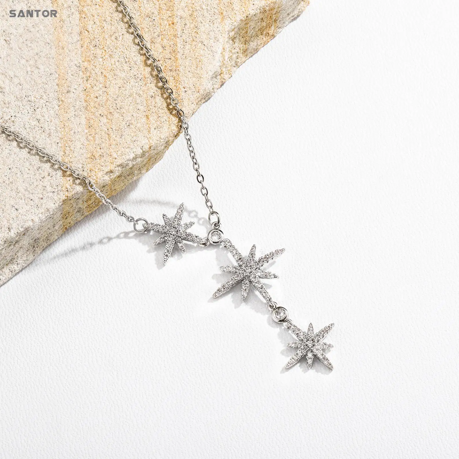 

Яркая красная цепочсветильник для свитера из нержавеющей стали с 6 острыми звездами