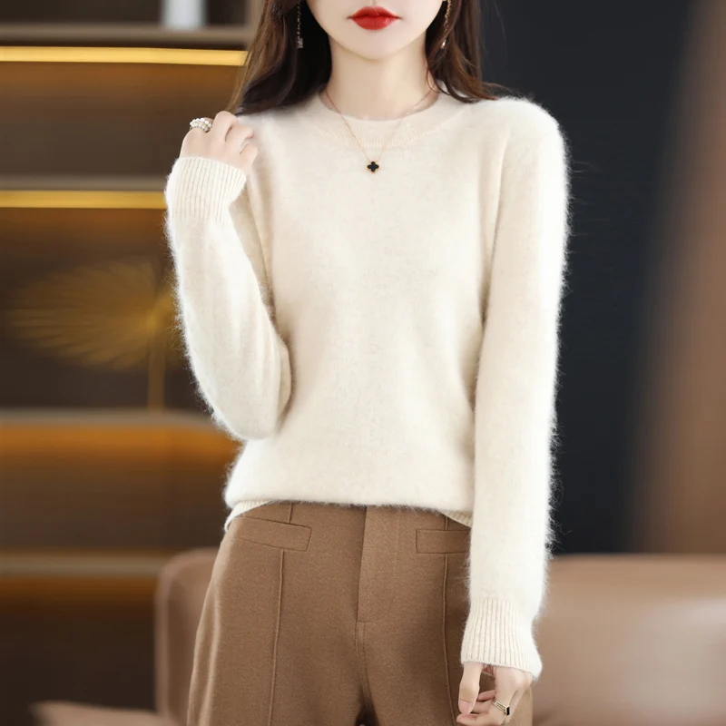 Women's Clothing Sweater Autumn and Winter New Knitted Top 100% Mink Cashmere Pullover Casual Loose Female Jacket Round Neck 3