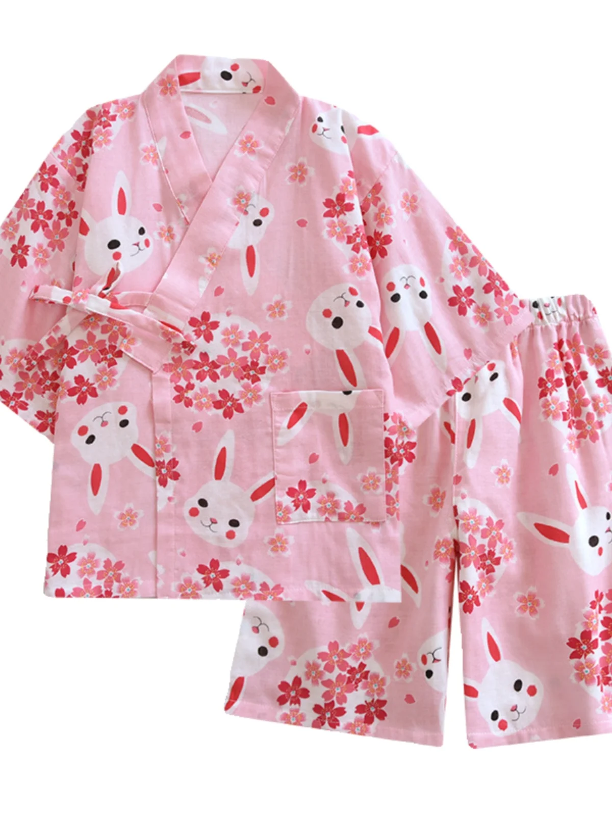 Girls Cotton Kimono Style Bathrobe Double Layered Pure Cotton Summer Spring Seasonal Children's Sleepwear Steam Sauna Suit - 5
