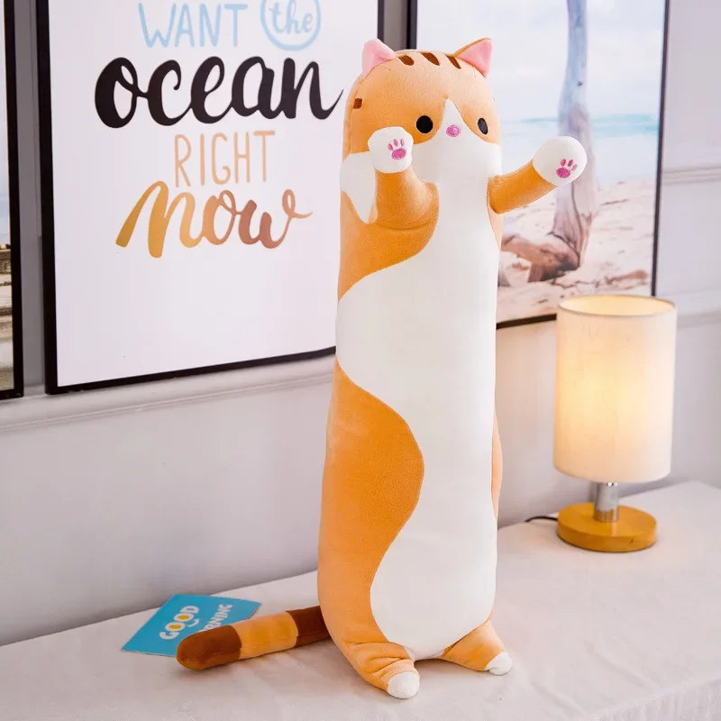 لطيف شريط طويل القط محشوة وسادة للجسم الكرتون القط...