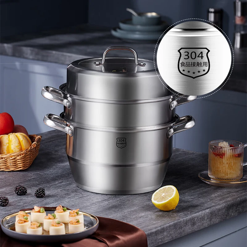 The United States household steamer 28cm three-layer increase 304 stainless steel gas stove induction cooker universal