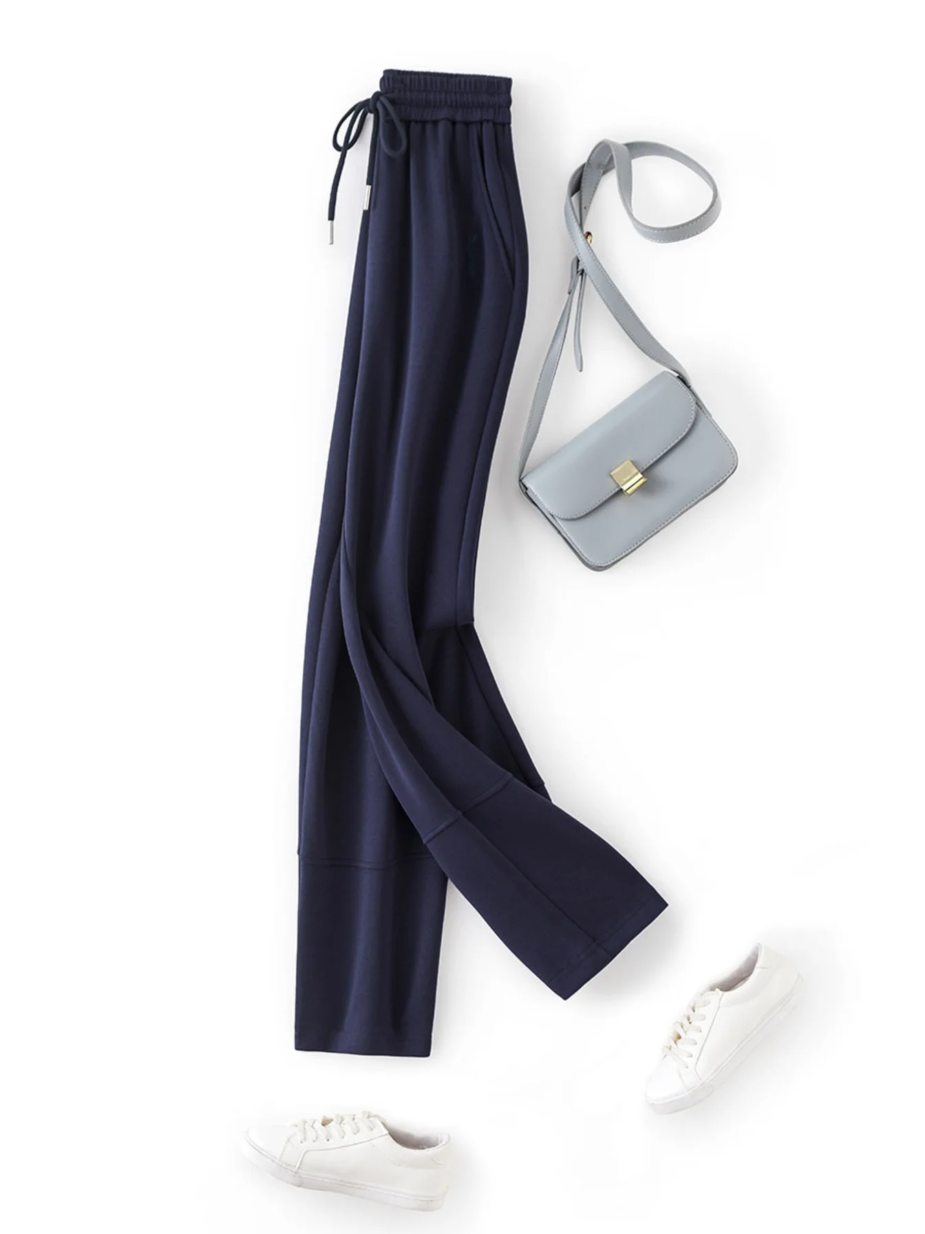 Women's Elastic Waist Straight Leg Casual Pants 2024 New Autumn Simple Casual Style Nine-Minute Trousers Sport Pants for Woman