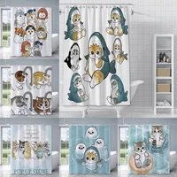 Shower Cute Cat Mofusands Curtain Waterproof Polyester Fabric Paint Colorful Bath Curtains Home Bathroom Decor Curtain With Hook