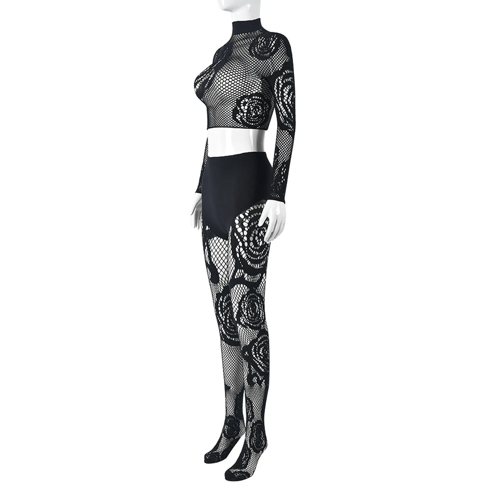 Sexy Lingerie For Women Fashionable Seamless Tights Set With Openwork Mesh And Floral Pattern For Wear Bridal Lingerie 여성 비밀 옷