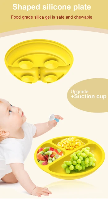 Platos para niños, cuenco de alimentación con ventosa de silicona para bebés,  plato de comedor para niños (rojo) Tmvgtek Para estrenar