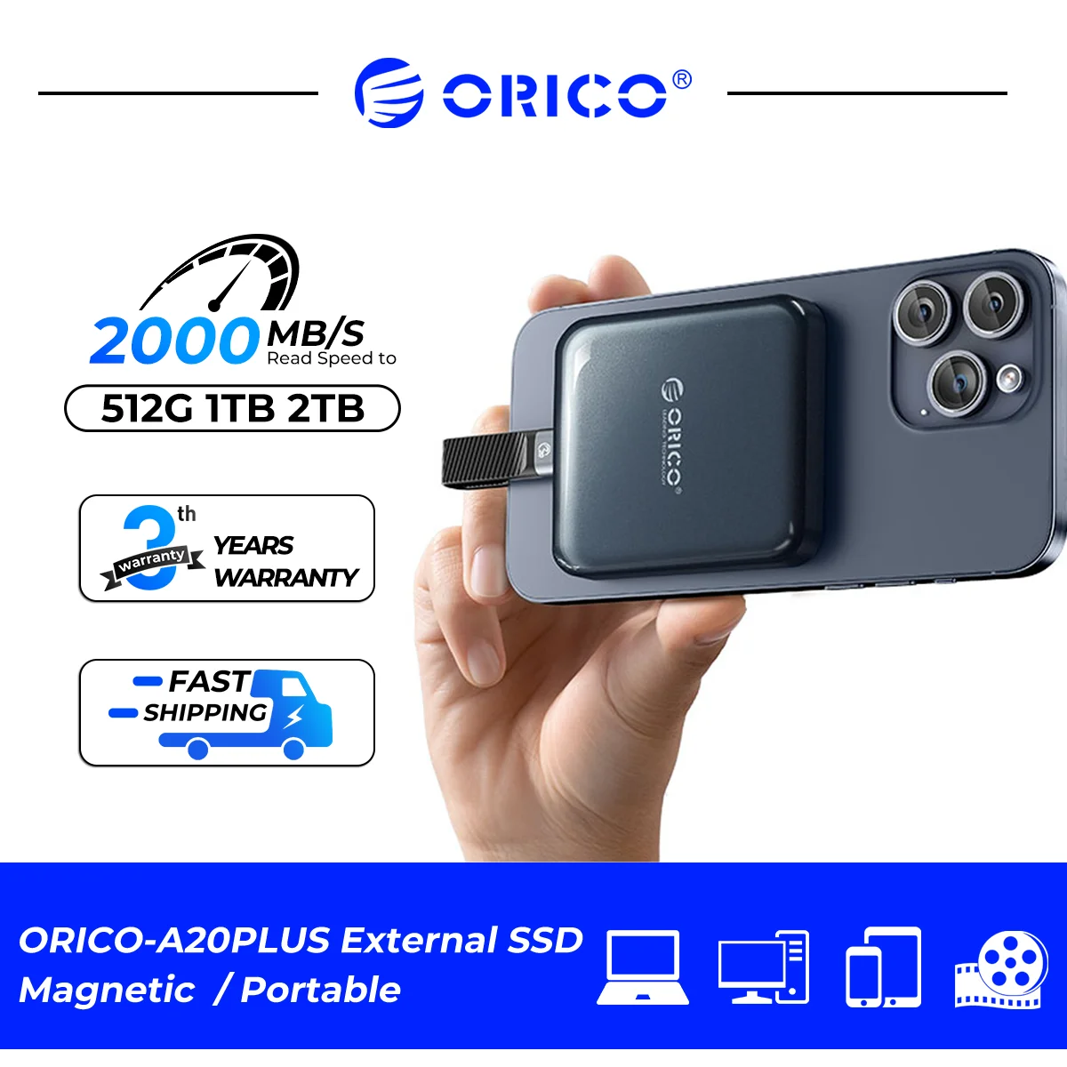 Orico-磁気ポータブル外付けソリッドステートドライブ,SSD,4k prores