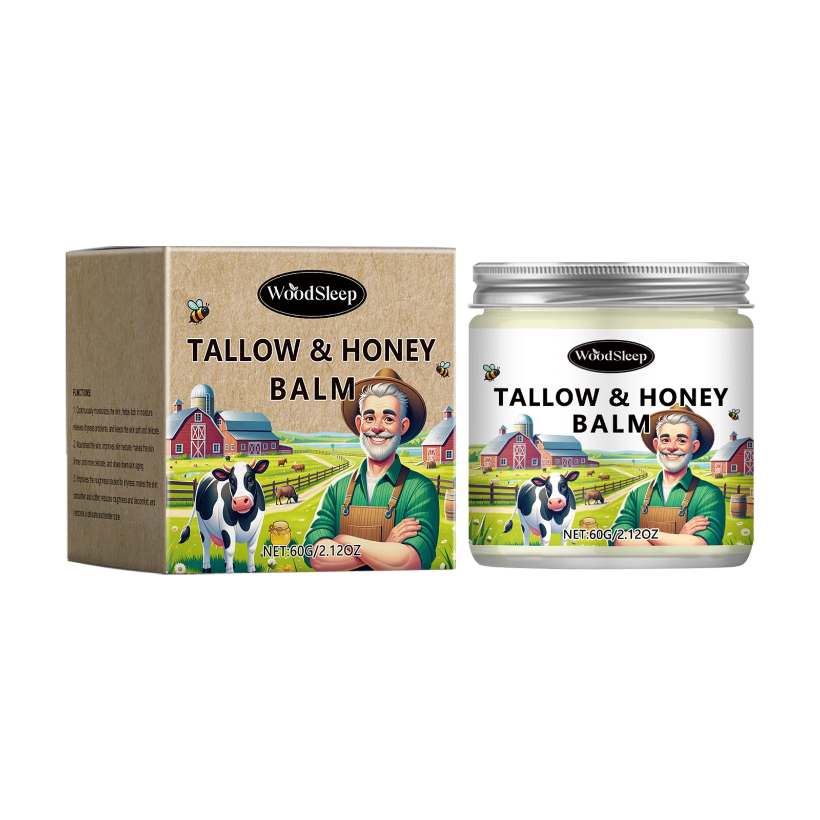 60ml Tallow Honey Balm Deep Moisturizing Beef Tallow Face Cream Body Lotion Anti Crack Face Cream Skin Care