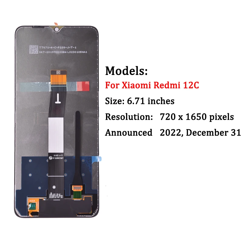 6.71 inches For Xiaomi Redmi 12C LCD Display With Touch Screen Digitizer Replacement Phone Parts Assembly 22120RN86G, 22120RN86I
