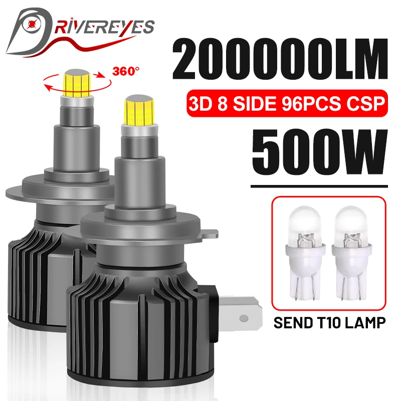 

360 H7 LED 200000LM 500W 4300K 6000K 8000K H11 H8 H1 HB3 9005 9006 9012 HIR2 96PCS CSP Мини - фары