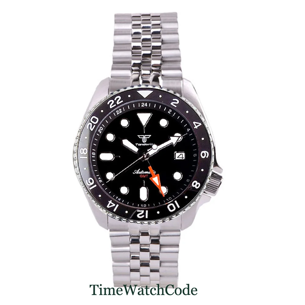 41mm Tandorio Diver Automatic Watch For Men NH34 GMT Black or Orange Dial Date Sapphire Crystal 200m Waterproof 316L Bracelet diver 200m waterproof tandorio 41mm nh36a automatic men watch black dial luminous double day display sapphire glass rubber strap