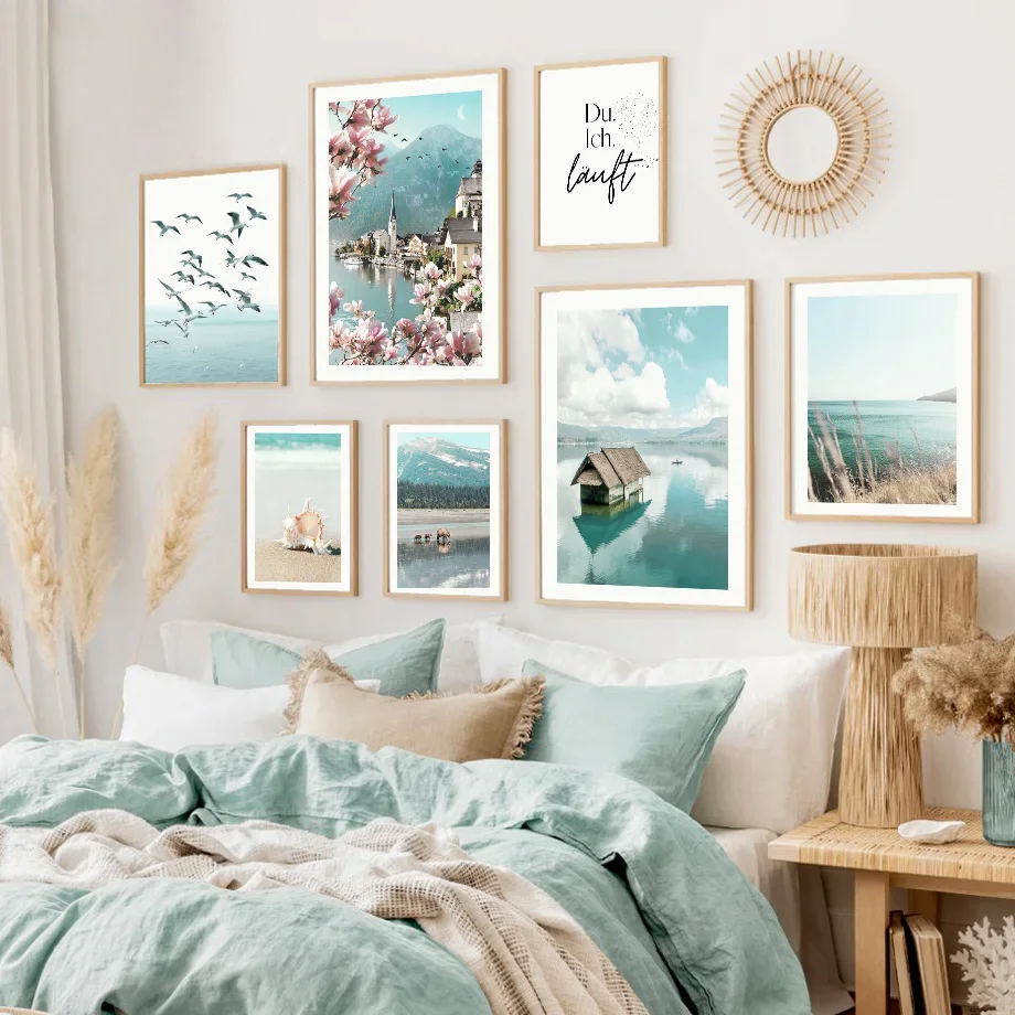 Calm Ocean Landscape Gabbiano Beach Shell Romantic Sakura Art Canvas Print Painting Poster Soggiorno Wall Picture Home Decor