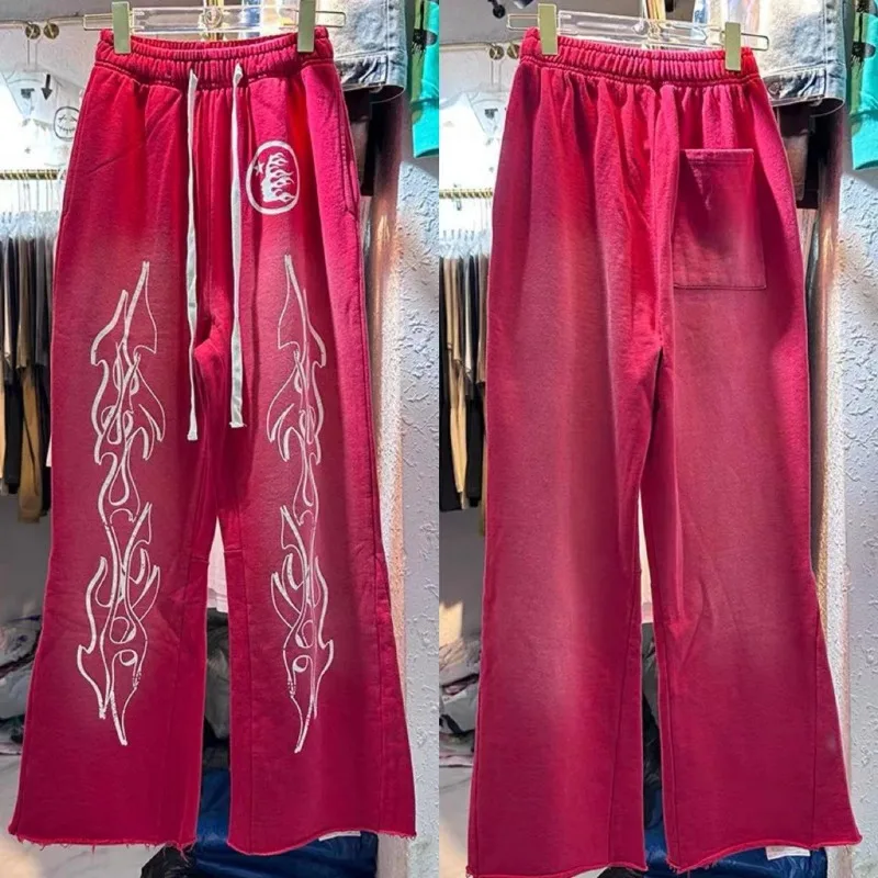 

2023 New Hellstar High Street Red Flare Pants Vintage High Quality Hip Hop Loop Pants Casual Pants