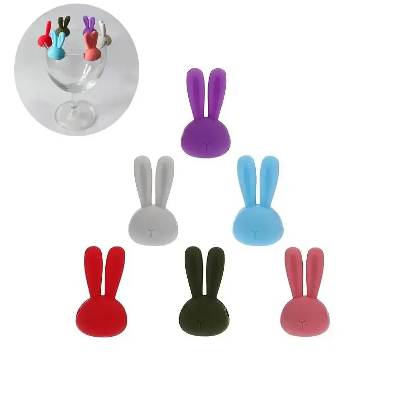 6pcs Drink Markers Rabbit Silicone Wine Charms Glass Marker Drink Cup Label for Bar Party Stem Glasses Tasting Events Decoration