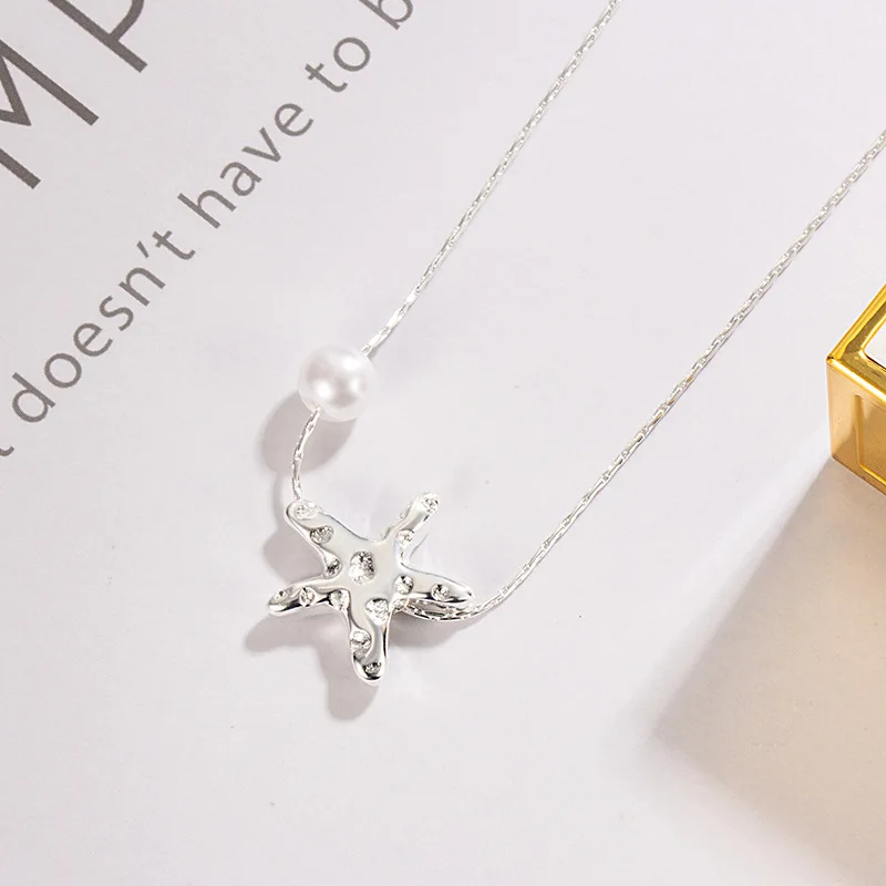 Real Money 925 Sterling Silver Starfish Pearl Charm Pendant Choker Necklace for Women Female Luxury Wedding Party Jewelry Gift