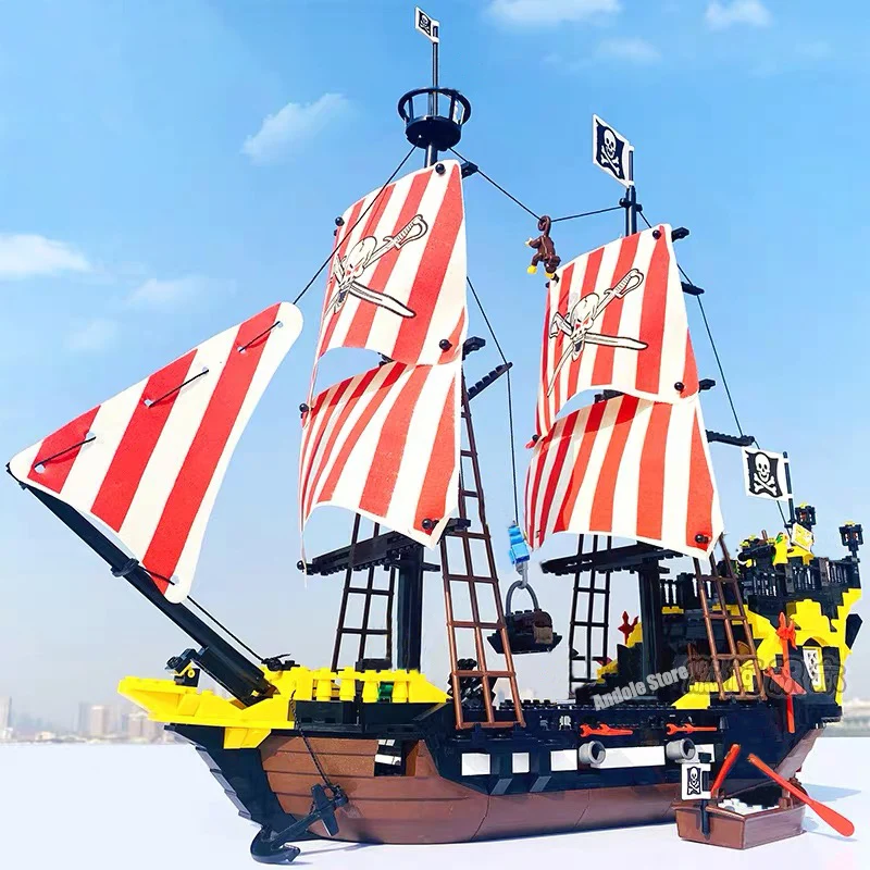 New Ideas Enlighten Big Black Pearl Pirate Ship Building Block