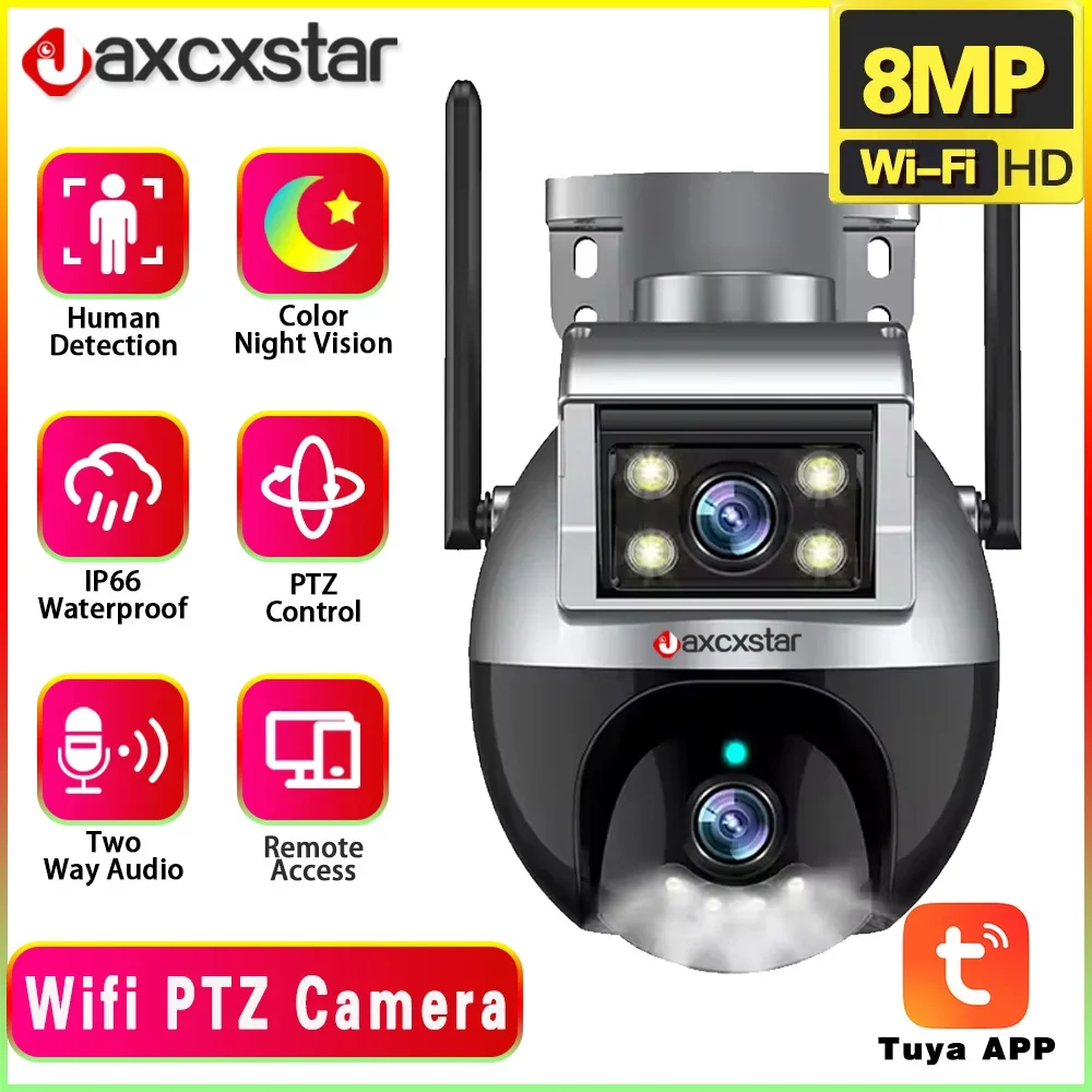 

Tuya Smart Life 4K 8MP Dual Lens PTZ WIIF Camera Dual Screen Human Auto Tracking Outdoor 4MP Security Video Surveillance Camera
