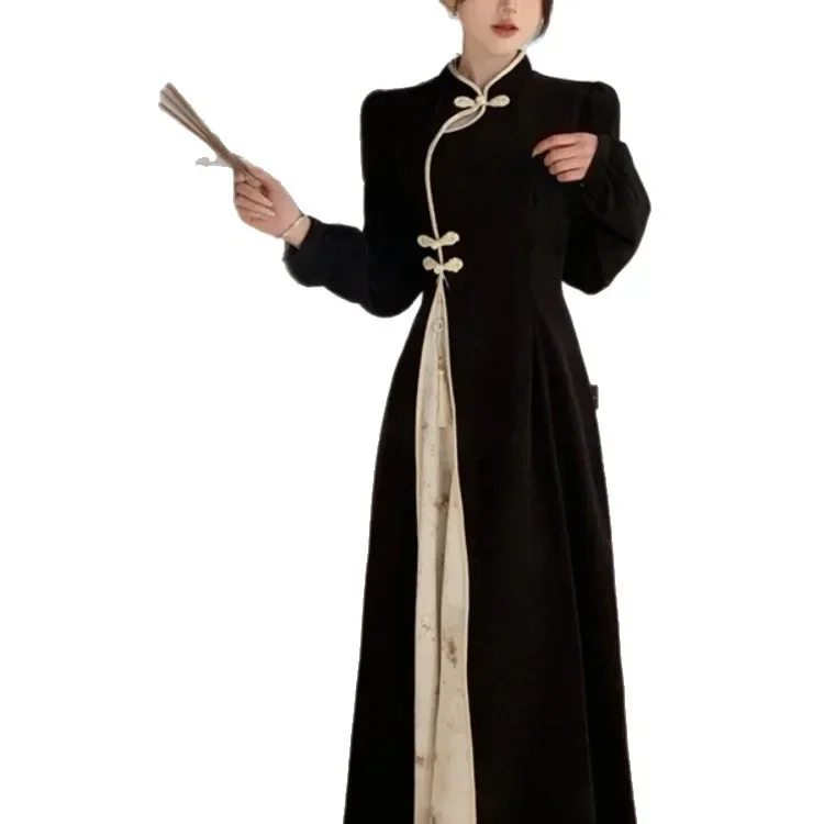 فستان تشيباو اسود طويل