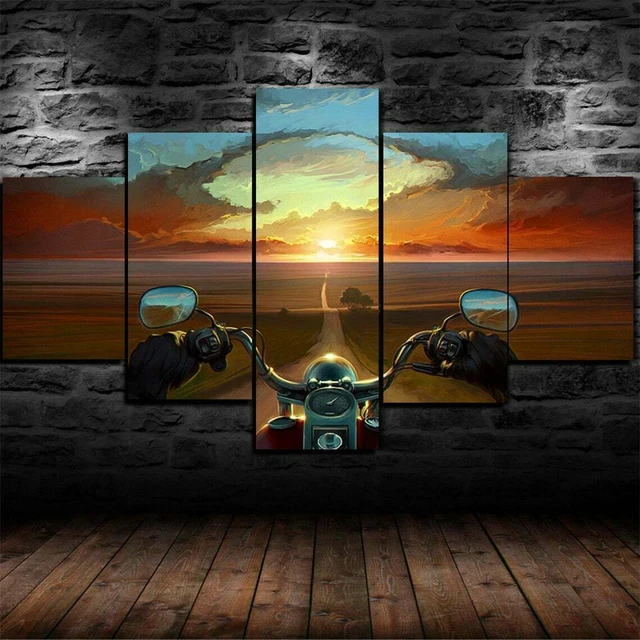 motorcycle at sunset Poster