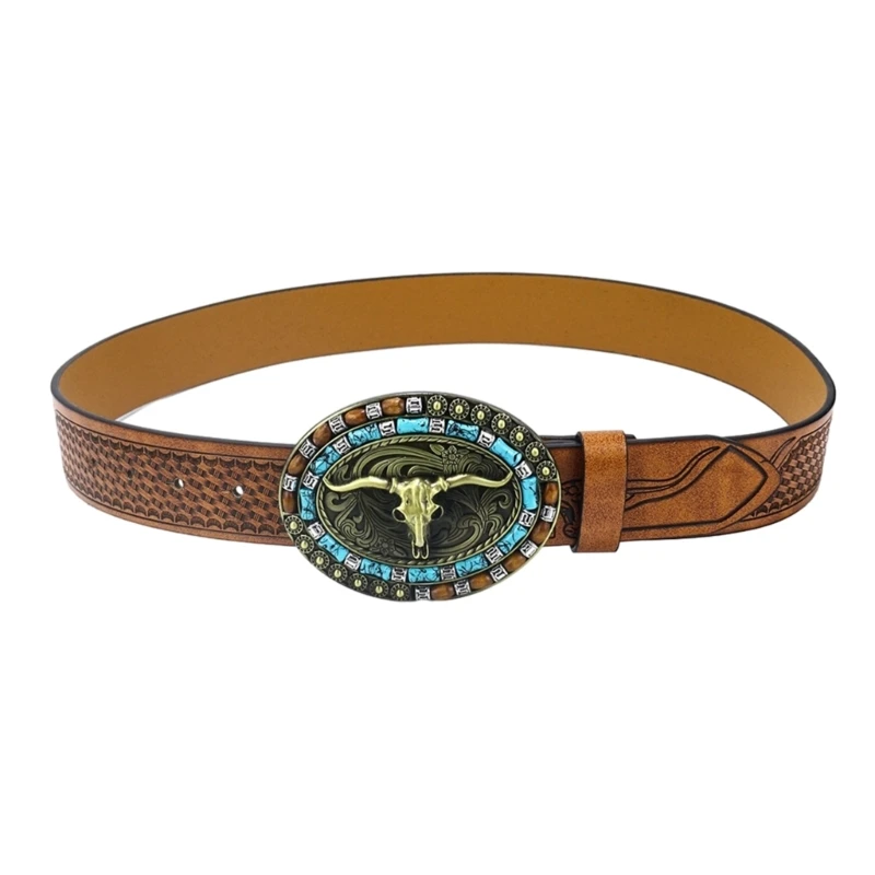 

PU-Leather Teens Man Cowboy Belt Adjustable Waist Belt for Trousers Non-slip