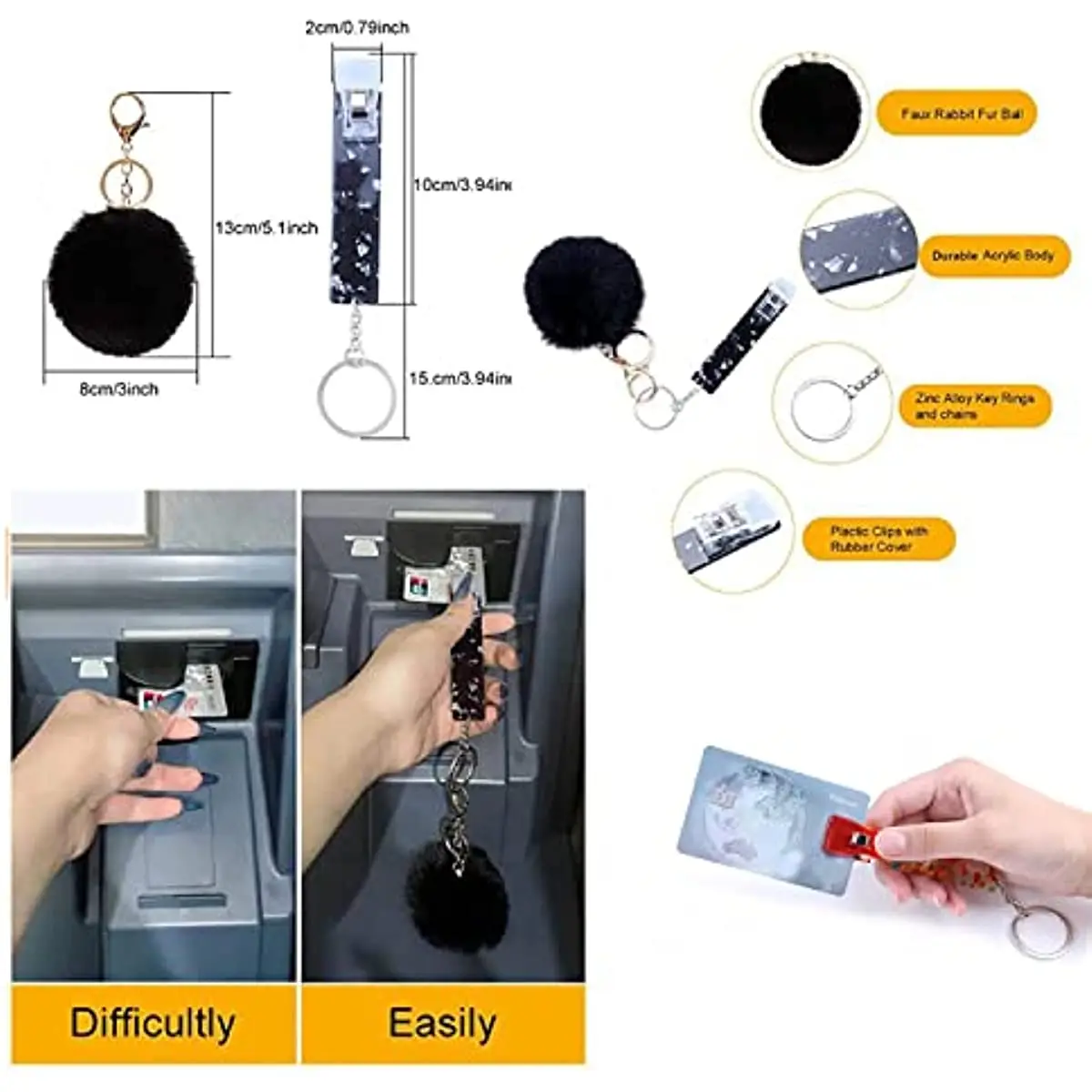 Keychain Holder Decoration with Mini Handbag Personal Alarm Card Trigger Wristband Key Chains Accessories with Pompom